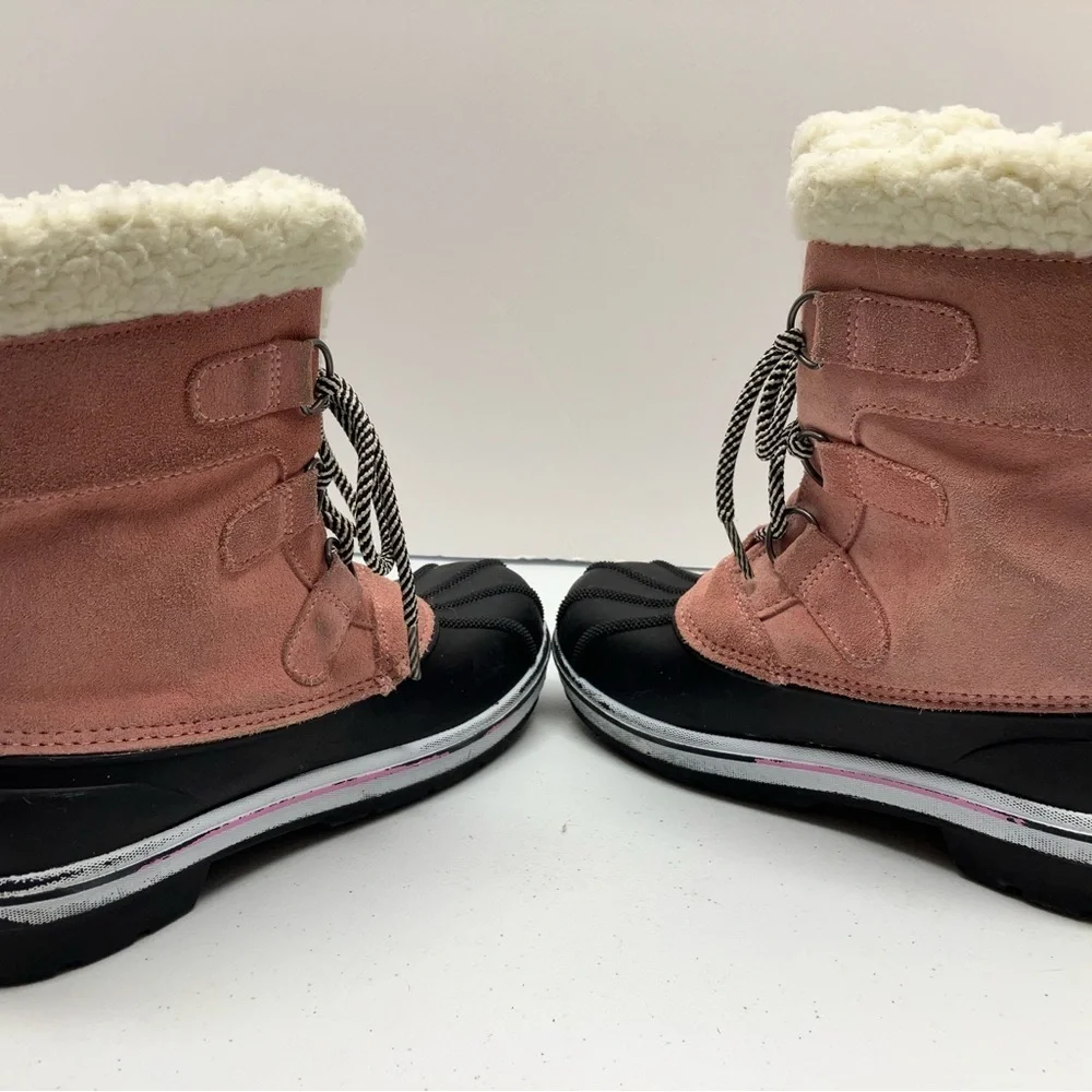 Cat & Jack Girl’s Thermolite Winter Boots, Size 2, Pink/Black, Faux Fur, Lace Up